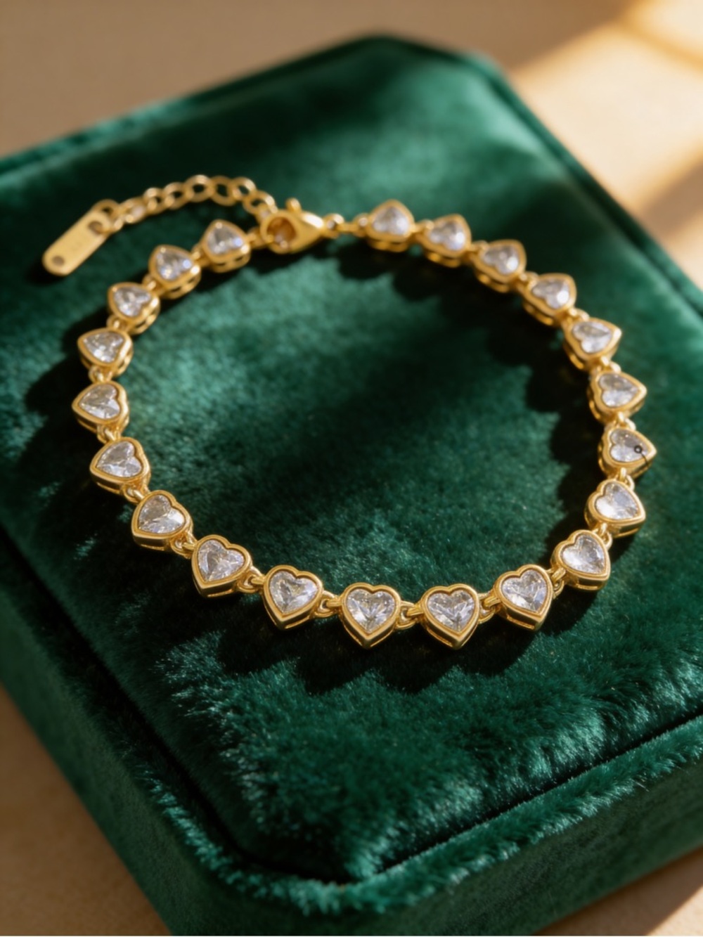 Gold Heart Link Bracelet with Clear Stones - Women Jewelry